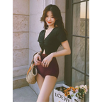 One-Piece Swimsuit – V-Neck Twist Front Cutout Design - Swimsuits - Swimwear - 5