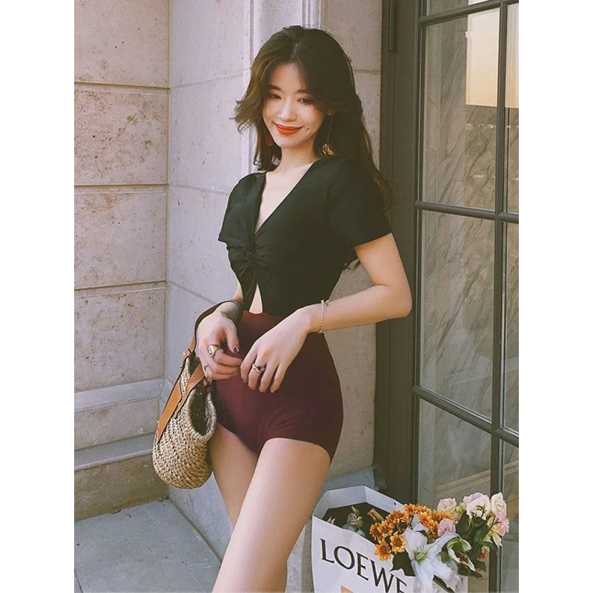 One-Piece Swimsuit – V-Neck Twist Front Cutout Design - Swimsuits - Swimwear - 5