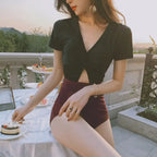 One-Piece Swimsuit – V-Neck Twist Front Cutout Design - Swimsuits - Swimwear - 8