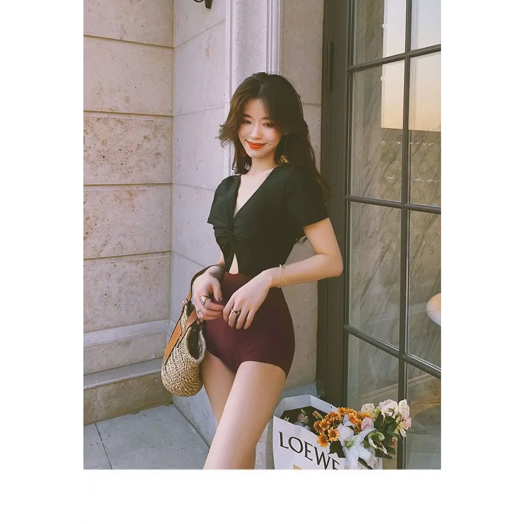 One-Piece Swimsuit – V-Neck Twist Front Cutout Design - Swimsuits - Swimwear - 9