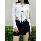 Open Shoulder Chinese Style Blouses - T-Shirts - 2