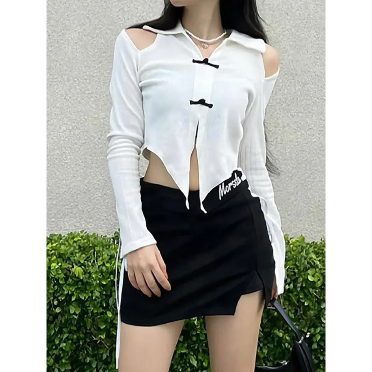 Open Shoulder Chinese Style Blouses - T-Shirts - 2