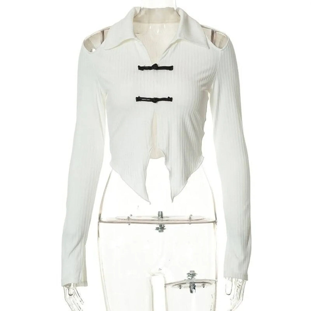 Open Shoulder Chinese Style Blouses - T-Shirts - 5