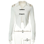 Open Shoulder Chinese Style Blouses - T-Shirts - 5