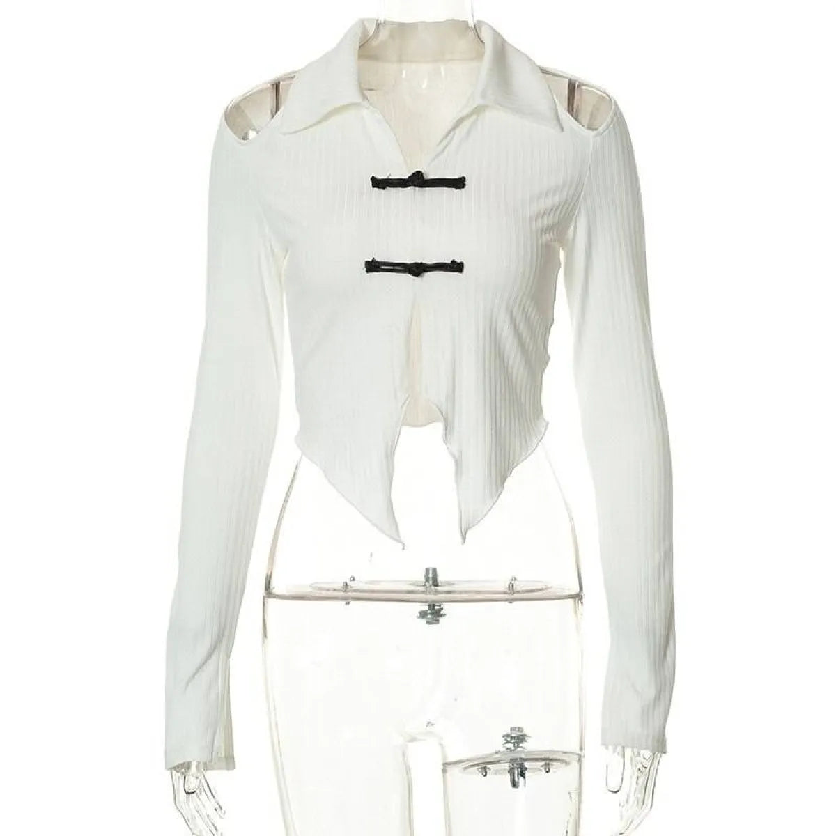 Open Shoulder Chinese Style Blouses - T-Shirts - 5