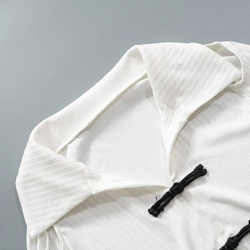 Open Shoulder Chinese Style Blouses - T-Shirts - 8