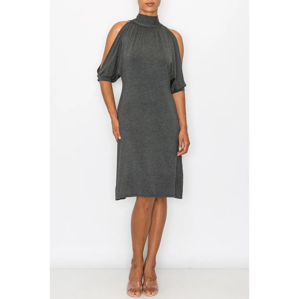 Open Shoulder Sexy Back Dress - Grey - All Dresses - Women’s Fashion - Women’s Clothing - Dress - Short-Sleeve Dress - 1