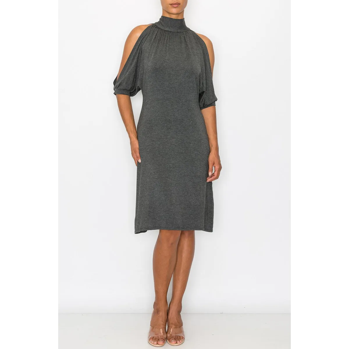 Open Shoulder Sexy Back Dress - Grey - All Dresses - Women’s Fashion - Women’s Clothing - Dress - Short-Sleeve Dress - 1