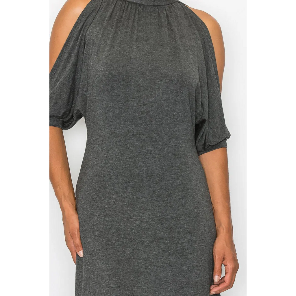 Open Shoulder Sexy Back Dress - Grey - All Dresses - Women’s Fashion - Women’s Clothing - Dress - Short-Sleeve Dress - 2