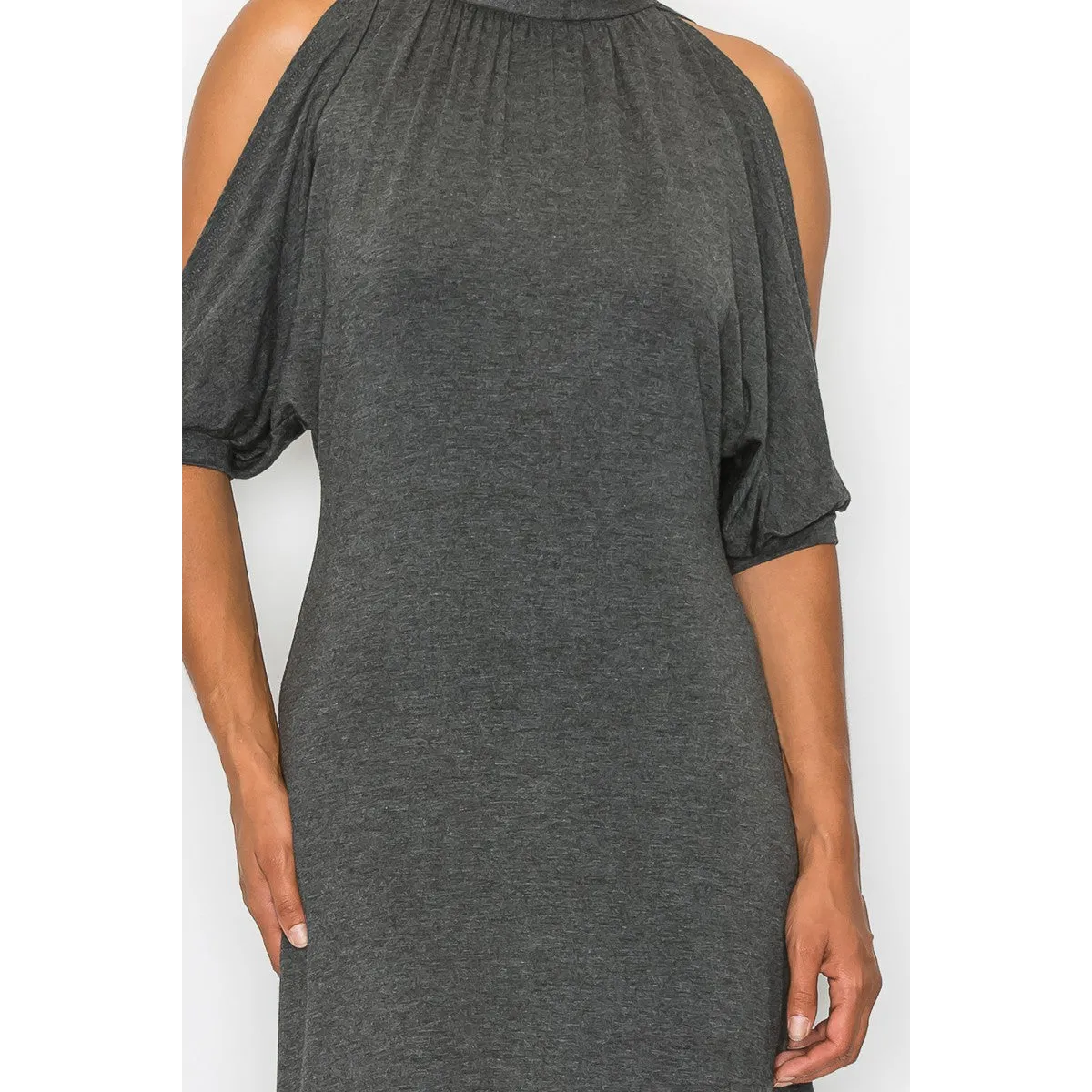 Open Shoulder Sexy Back Dress - Grey - All Dresses - Women’s Fashion - Women’s Clothing - Dress - Short-Sleeve Dress - 2