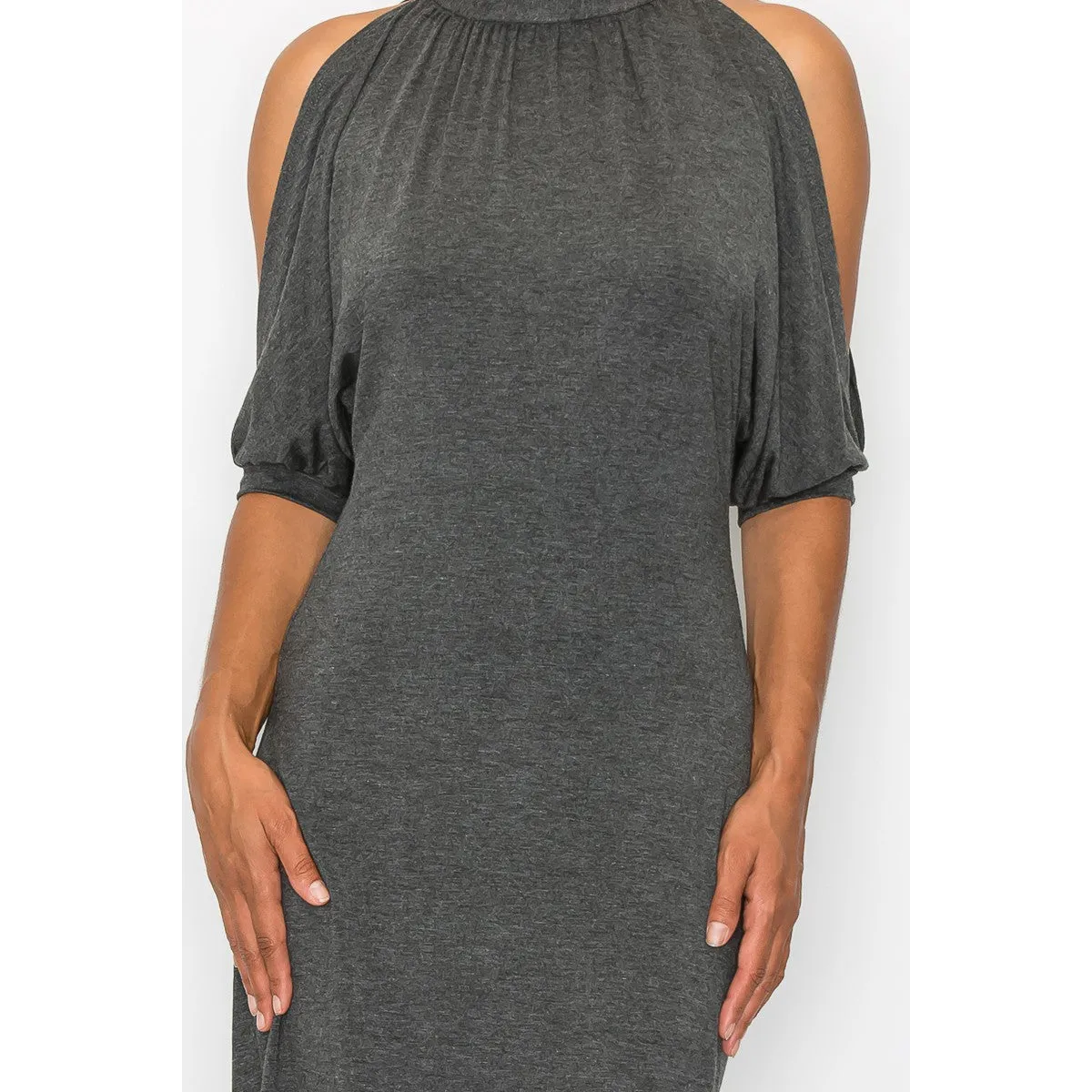 Open Shoulder Sexy Back Dress - Grey - All Dresses - Women’s Fashion - Women’s Clothing - Dress - Short-Sleeve Dress - 4