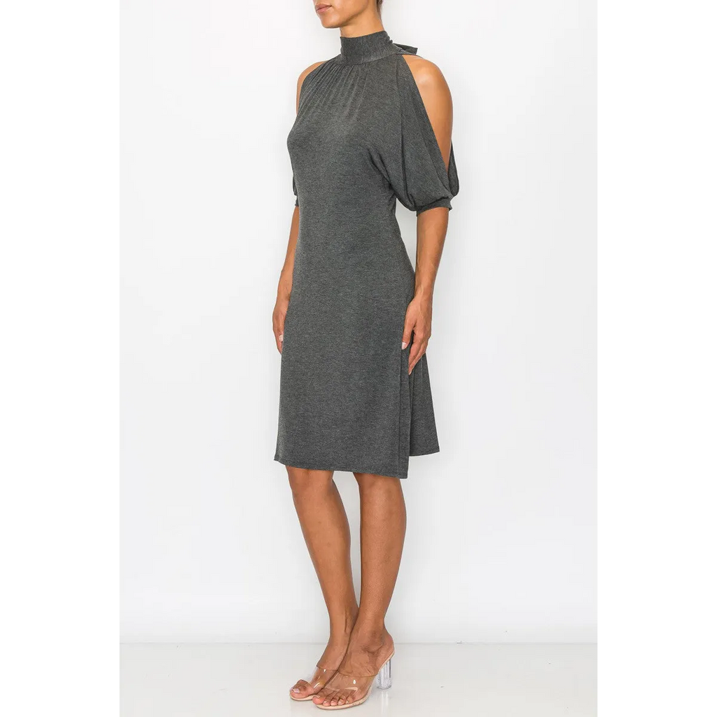 Open Shoulder Sexy Back Dress - Grey - All Dresses - Women’s Fashion - Women’s Clothing - Dress - Short-Sleeve Dress - 5