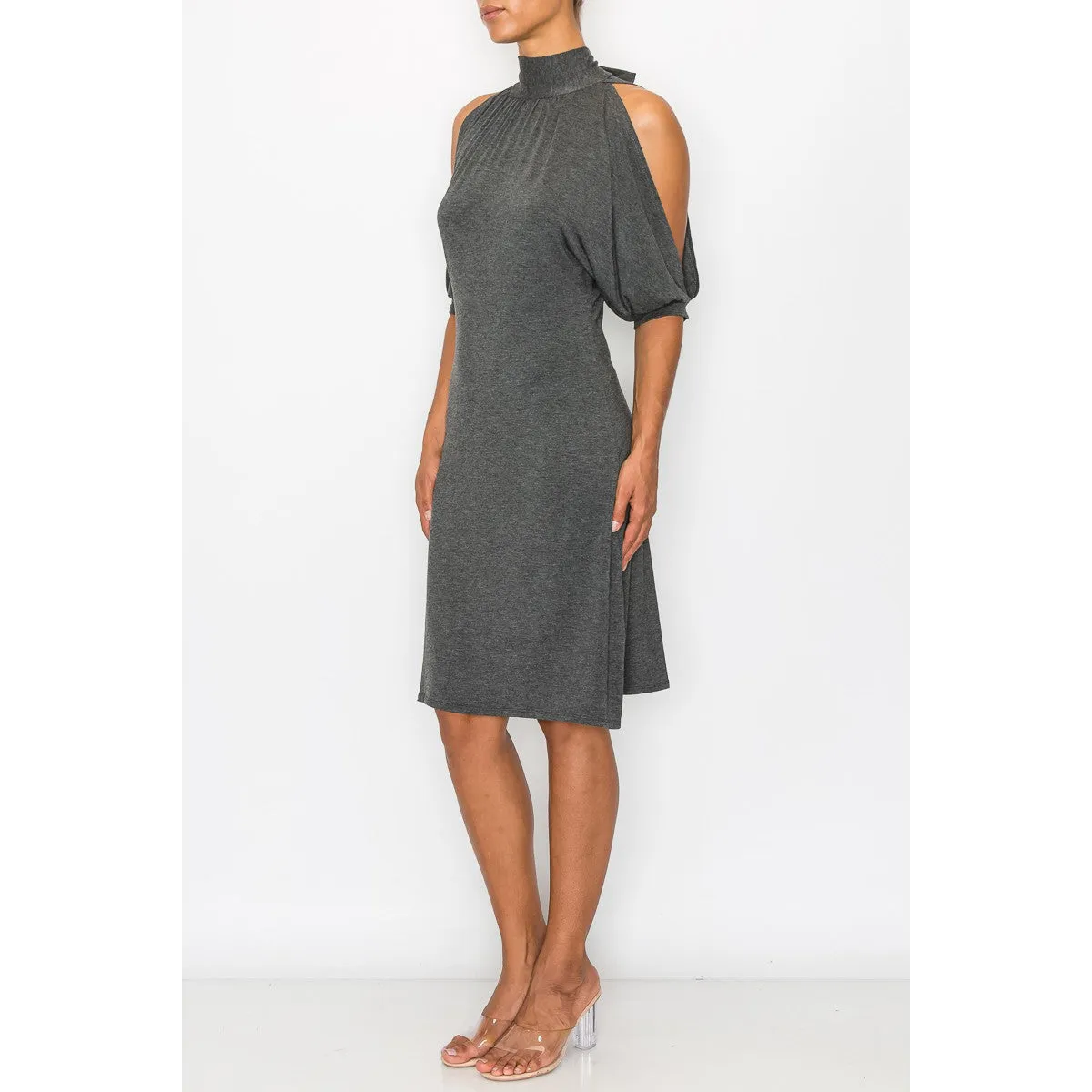 Open Shoulder Sexy Back Dress - Grey - All Dresses - Women’s Fashion - Women’s Clothing - Dress - Short-Sleeve Dress - 5