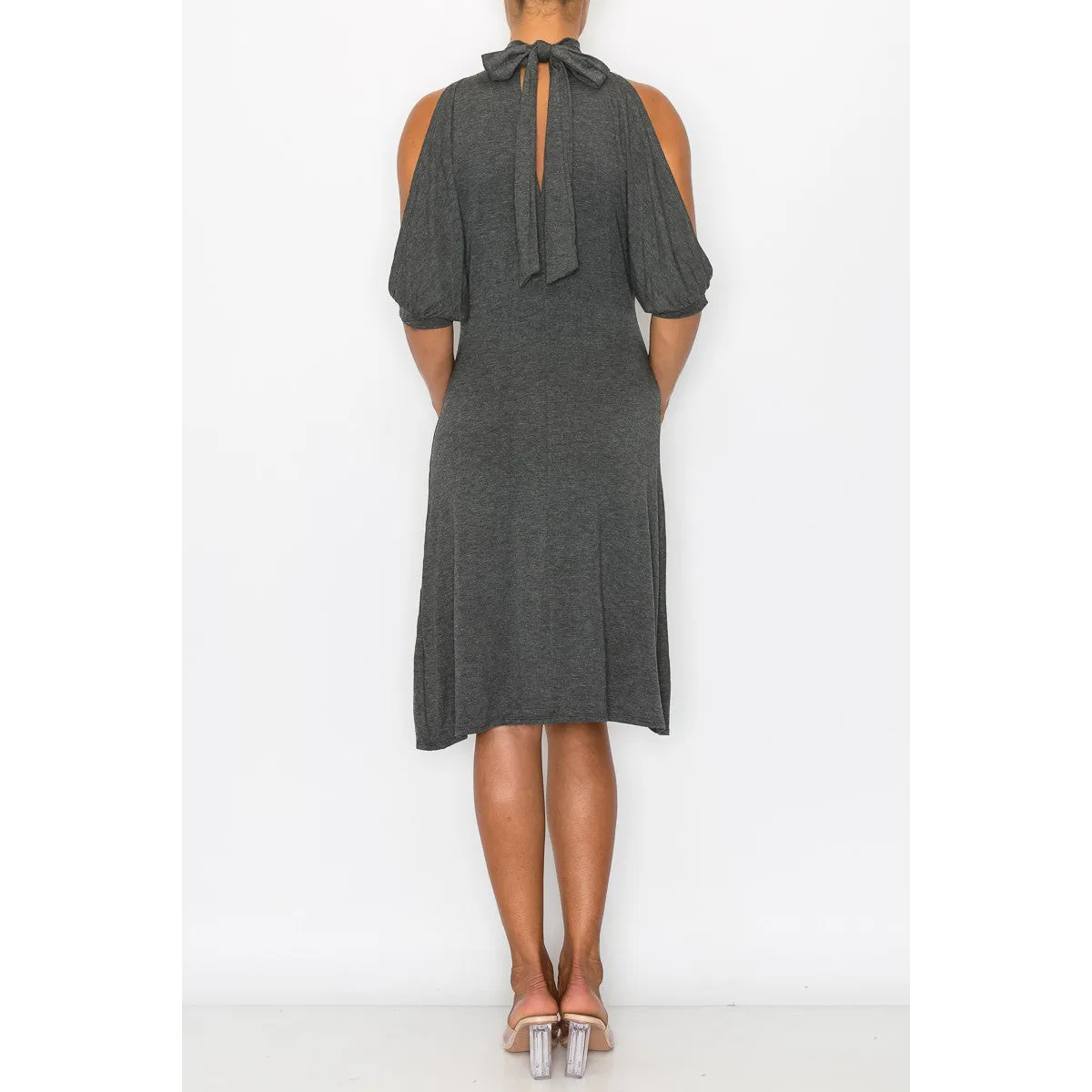 Open Shoulder Sexy Back Dress - Grey - All Dresses - Women’s Fashion - Women’s Clothing - Dress - Short-Sleeve Dress - 7