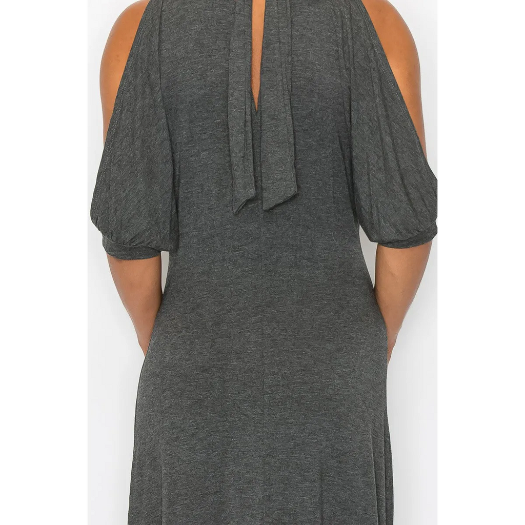 Open Shoulder Sexy Back Dress - Grey - All Dresses - Women’s Fashion - Women’s Clothing - Dress - Short-Sleeve Dress - 8