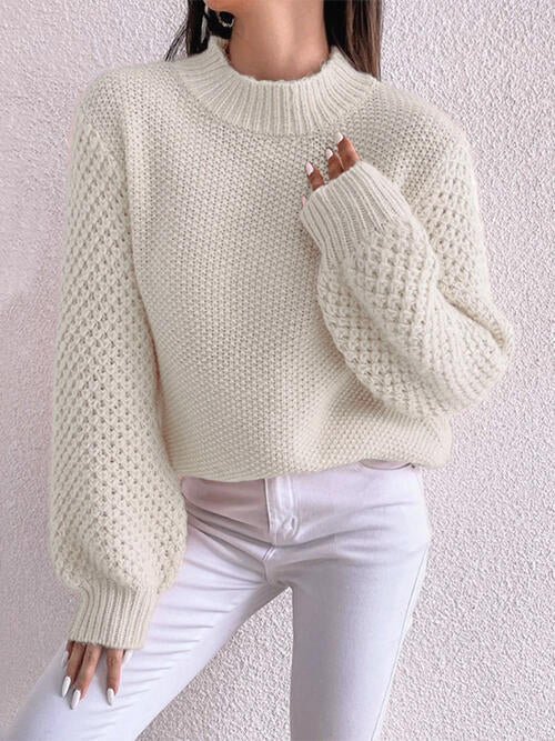 Openwork Mock Neck Long Sleeve Sweater - Cream / S - Sweaters - Shirts & Tops - 10 - 2024