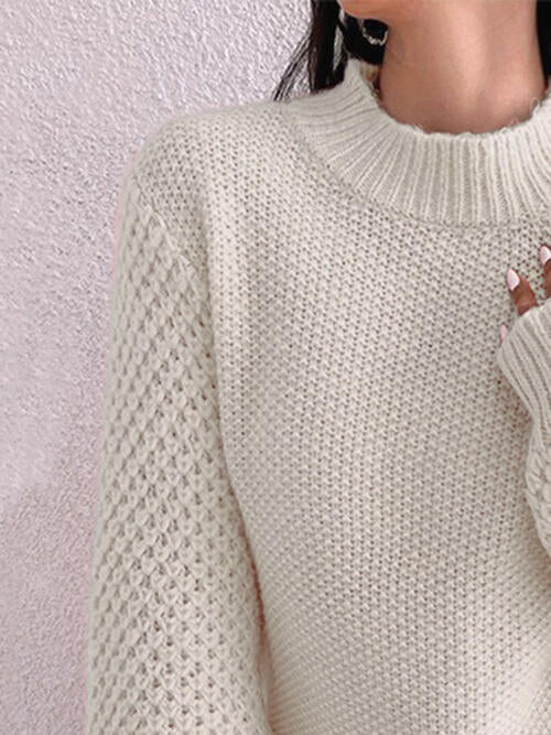 Openwork Mock Neck Long Sleeve Sweater - Sweaters - Shirts & Tops - 12 - 2024