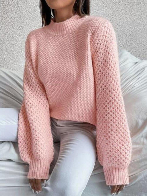 Openwork Mock Neck Long Sleeve Sweater - Sweaters - Shirts & Tops - 2 - 2024