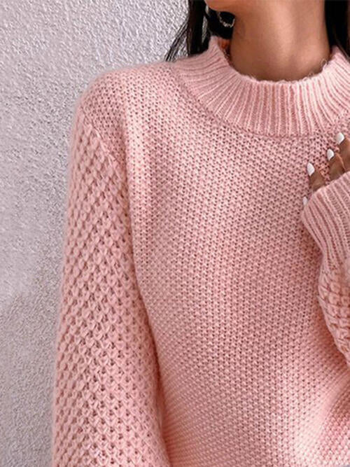 Openwork Mock Neck Long Sleeve Sweater - Sweaters - Shirts & Tops - 3 - 2024