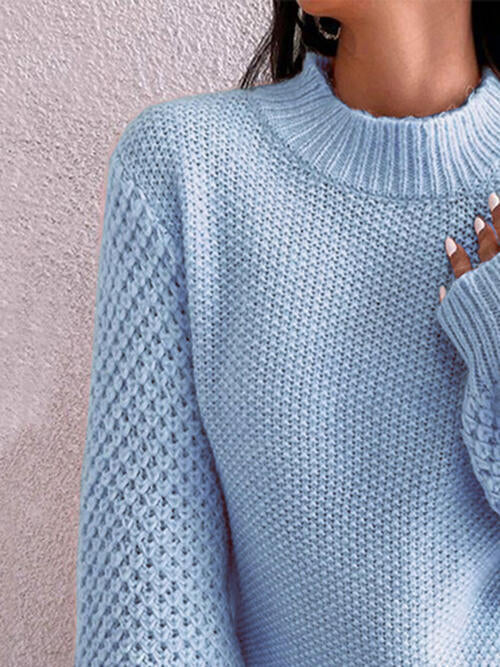 Openwork Mock Neck Long Sleeve Sweater - Sweaters - Shirts & Tops - 6 - 2024