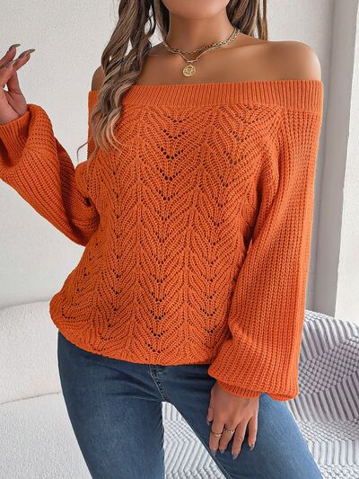 Openwork Off-Shoulder Long Sleeve Sweater - Sweaters - Shirts & Tops - 10 - 2024