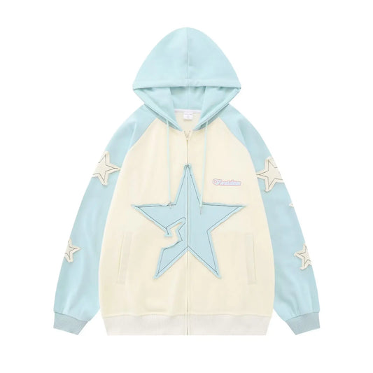 Oversize Star Patch Hoodie - Japanese Y2K Preppy Style - Blue / S - Hoodies & Sweatshirts - Clothing - 6 - 2024