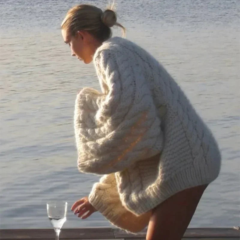 Oversized Cable Knit Sweater – Casual Winter Pullover - White / L - Sweaters - Sweaters - 2025 - 7 - Worldwide Shipping