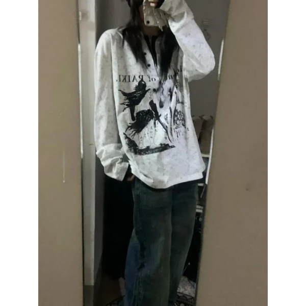 Oversized Gothic T-Shirt - T-Shirts - Long - V-neck - Unisex T-Shirts - 1