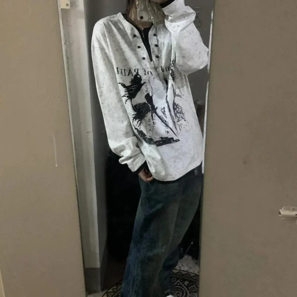 Oversized Gothic T-Shirt - T-Shirts - Long - V-neck - Unisex T-Shirts - 14