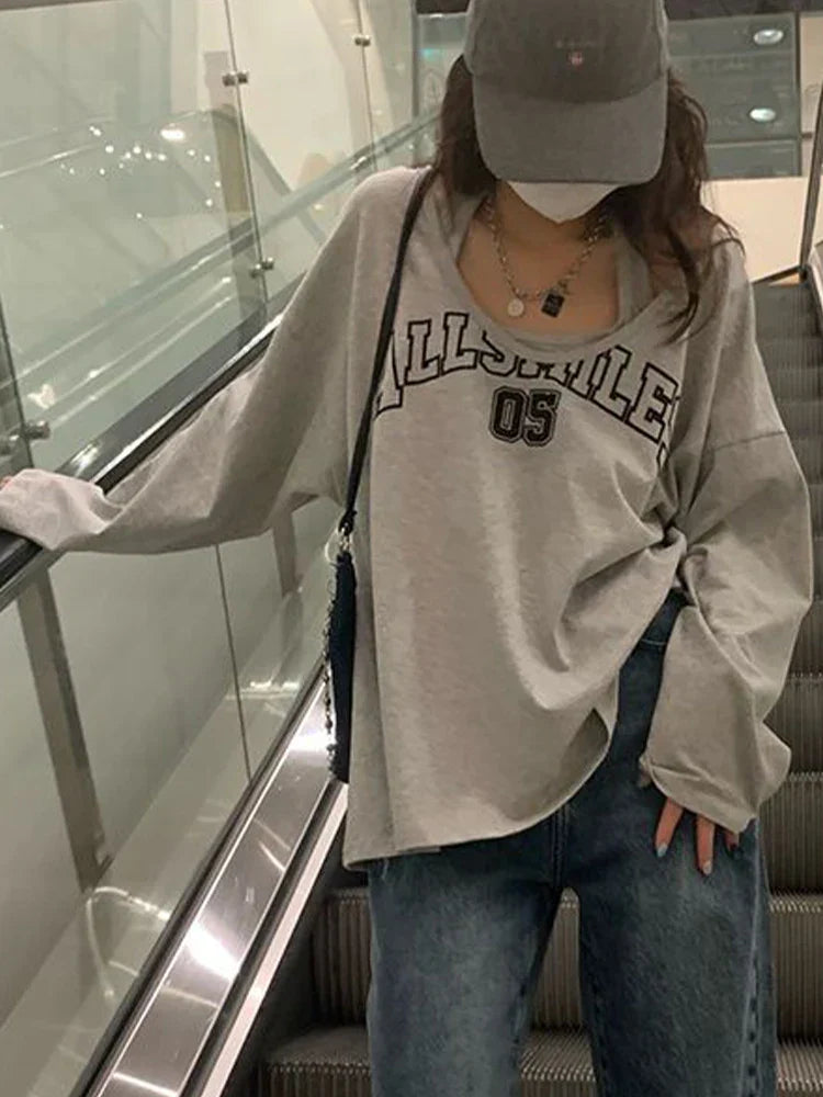 Oversized Halter Letter Print Sweatshirt - T-Shirts - Shirts & Tops - 3 - 2024