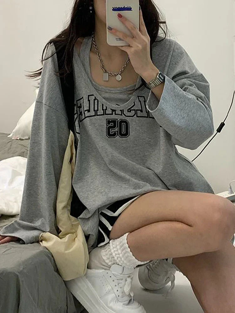 Oversized Halter Letter Print Sweatshirt - T-Shirts - Shirts & Tops - 5 - 2024