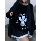 Harajuku Gothic Bat Cat Oversized Knit Sweater - Sweaters - Sweater / Pullover - 2