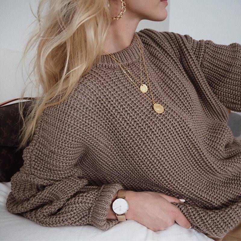 Loose Oversized Knit Sweater - Brown / One Size - Sweaters - Shirts & Tops - 21 - 2024