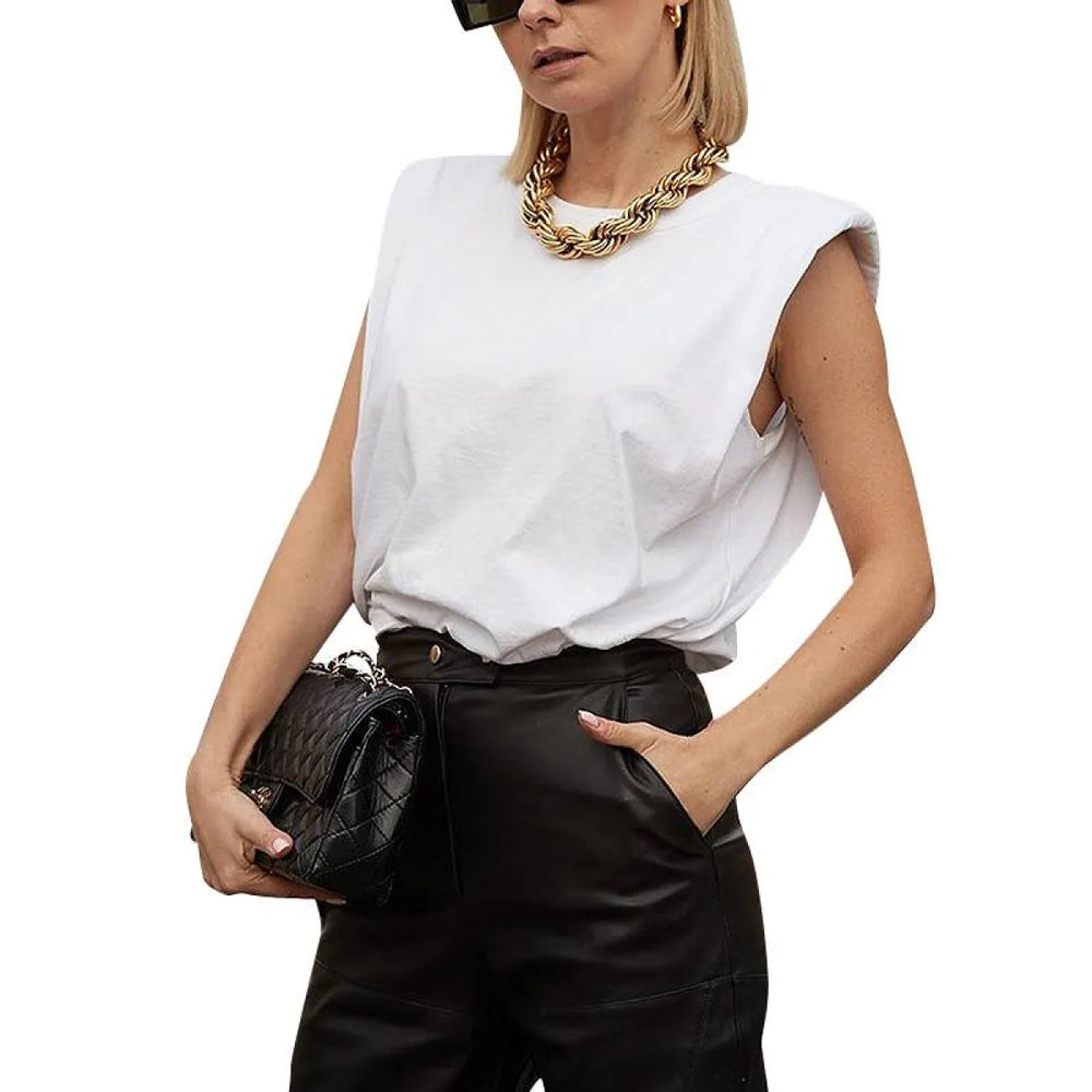 Padded Shoulder Sleeveless Tee - T-Shirts - 1