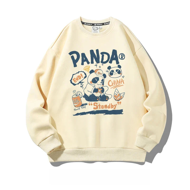 Panda CrewNeck Sweatshirt - Casual Thermal Long Sleeve Pullover - Beige / S / CHINA - T-Shirts - Shirts & Tops - 4