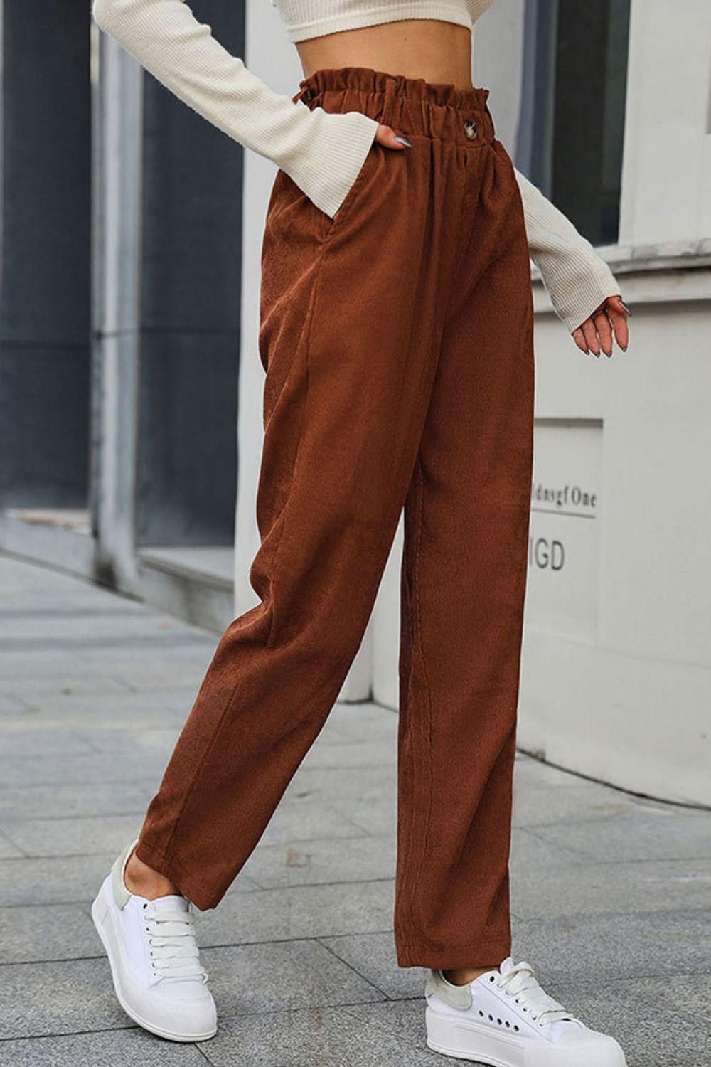 Paperbag Waist Straight Leg Pants with Pockets - Bottoms - Pants - 4 - 2024