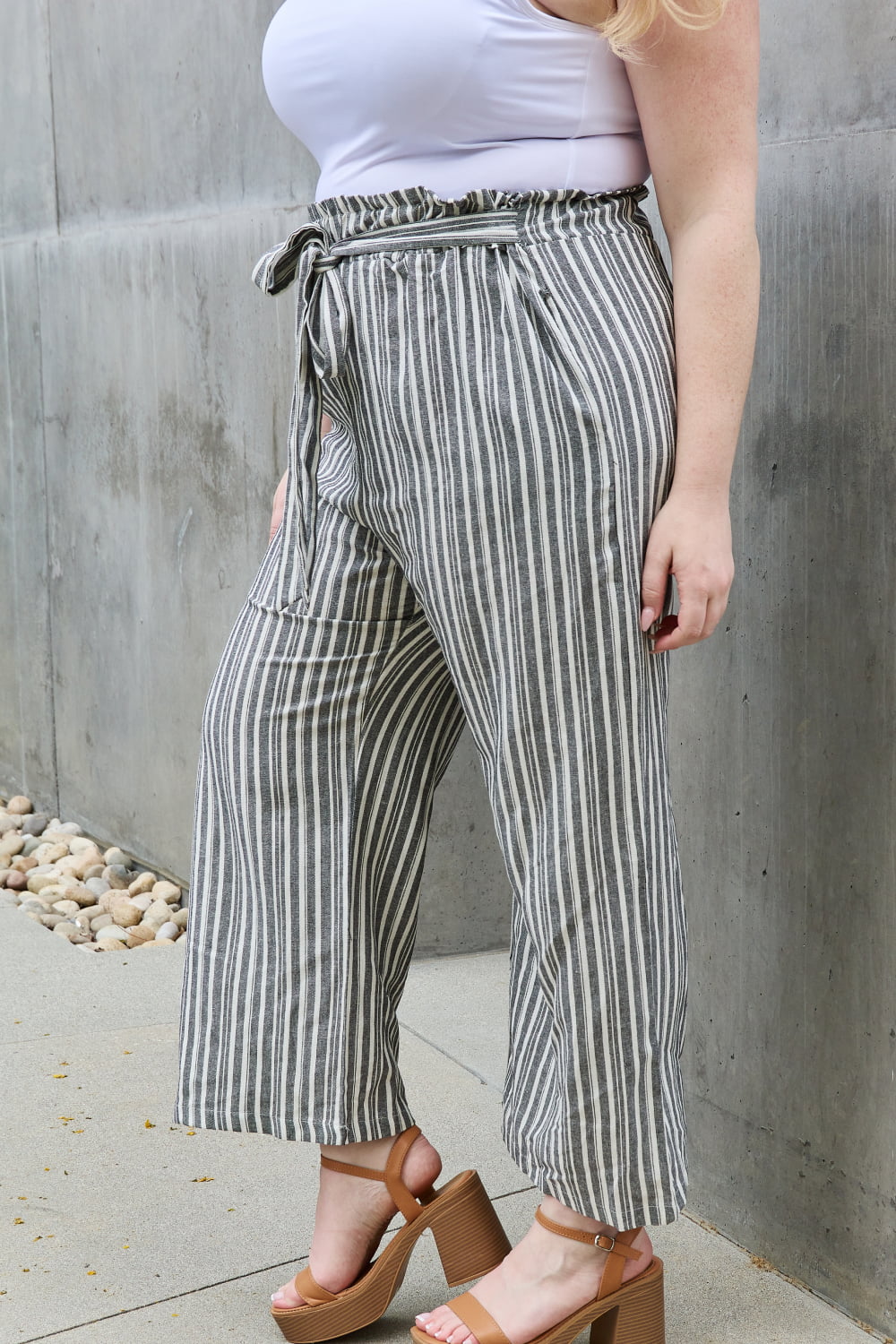 Find Your Path Full Size Paperbag Waist Striped Culotte Pants - Bottoms - Pants - 7 - 2024