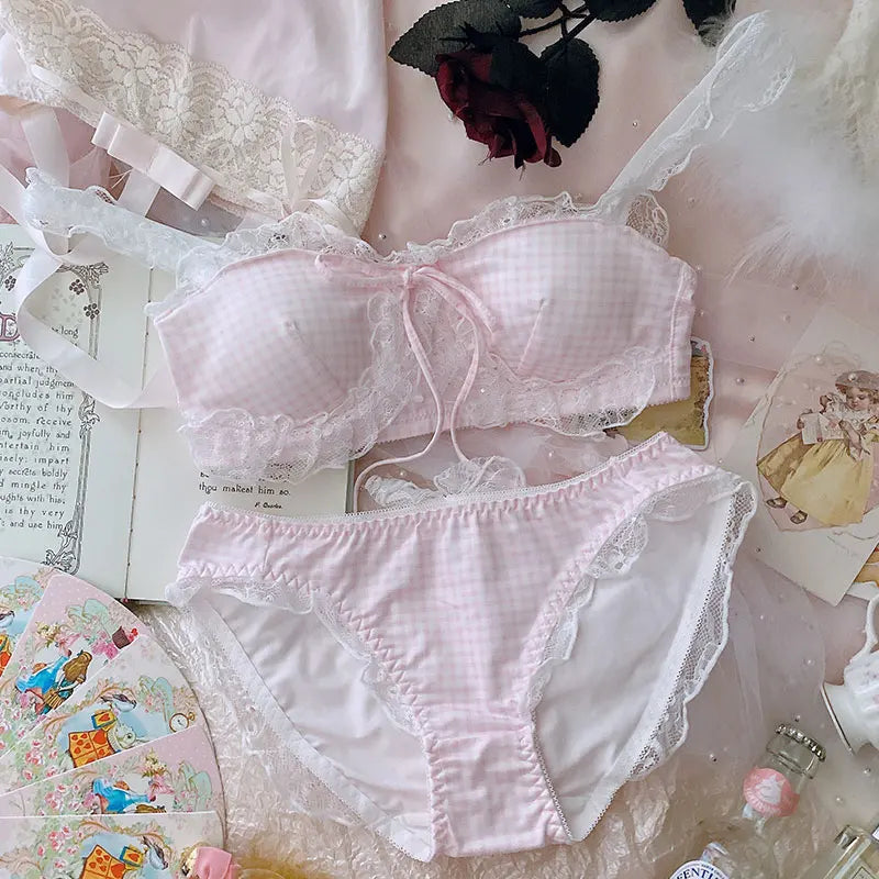 Harajuku Kawaii Fashion Pastel Gingham Lingerie Set - Pink / M - Women’s Clothing & Accessories - Lingerie - 7 - 2024