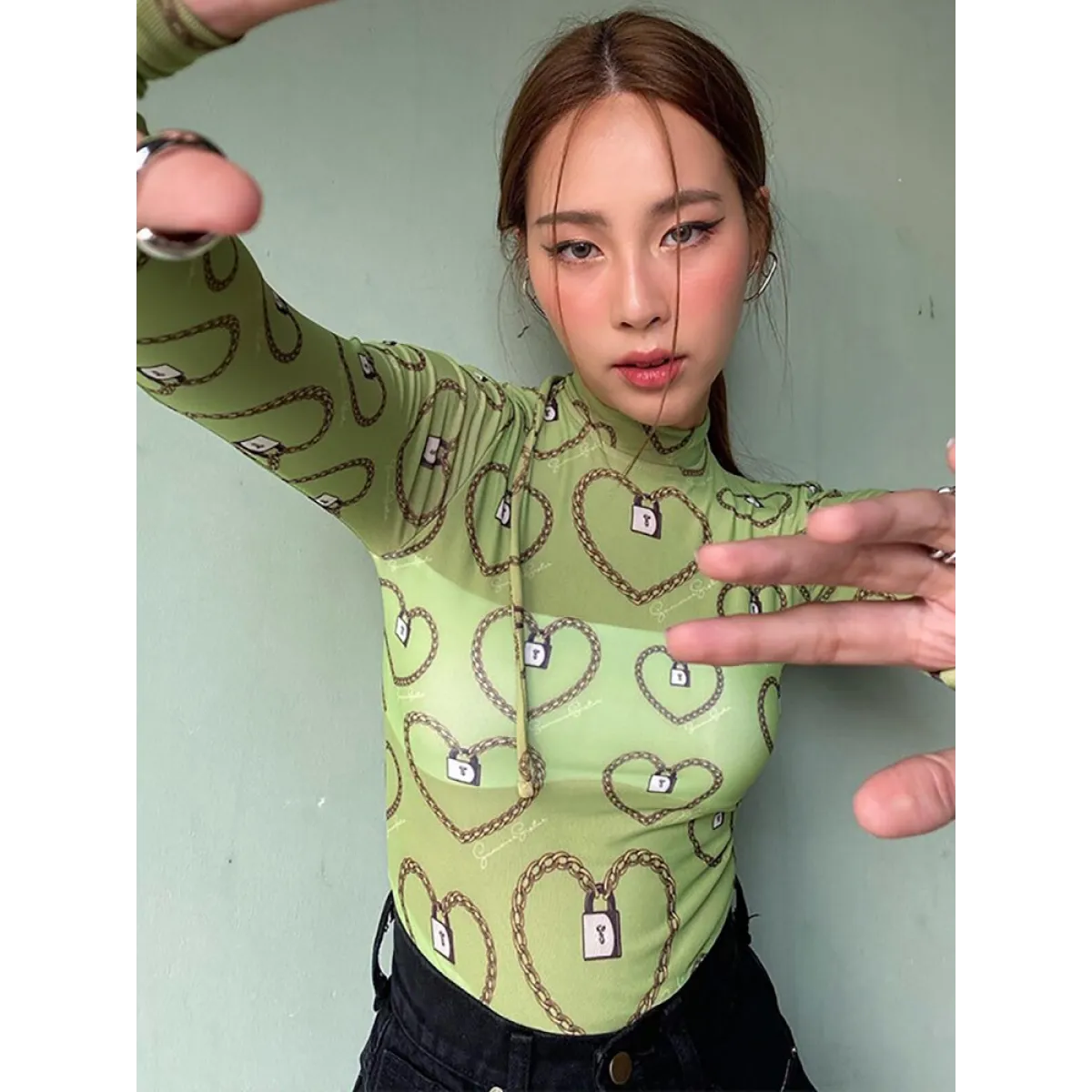 Pastel Gothic Mesh Bodysuit - T-Shirts - 15