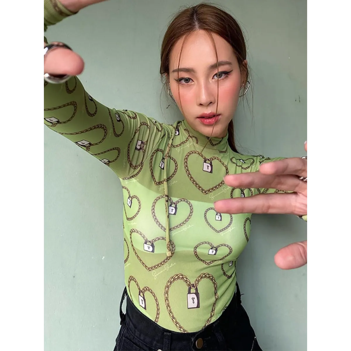 Pastel Gothic Mesh Bodysuit - T-Shirts - 3