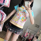 Pastel Kawaii Harajuku Crop Top – Cartoon Print Y2K Aesthetic Tee - T-Shirts - Short - Round - Crop Tops - 3