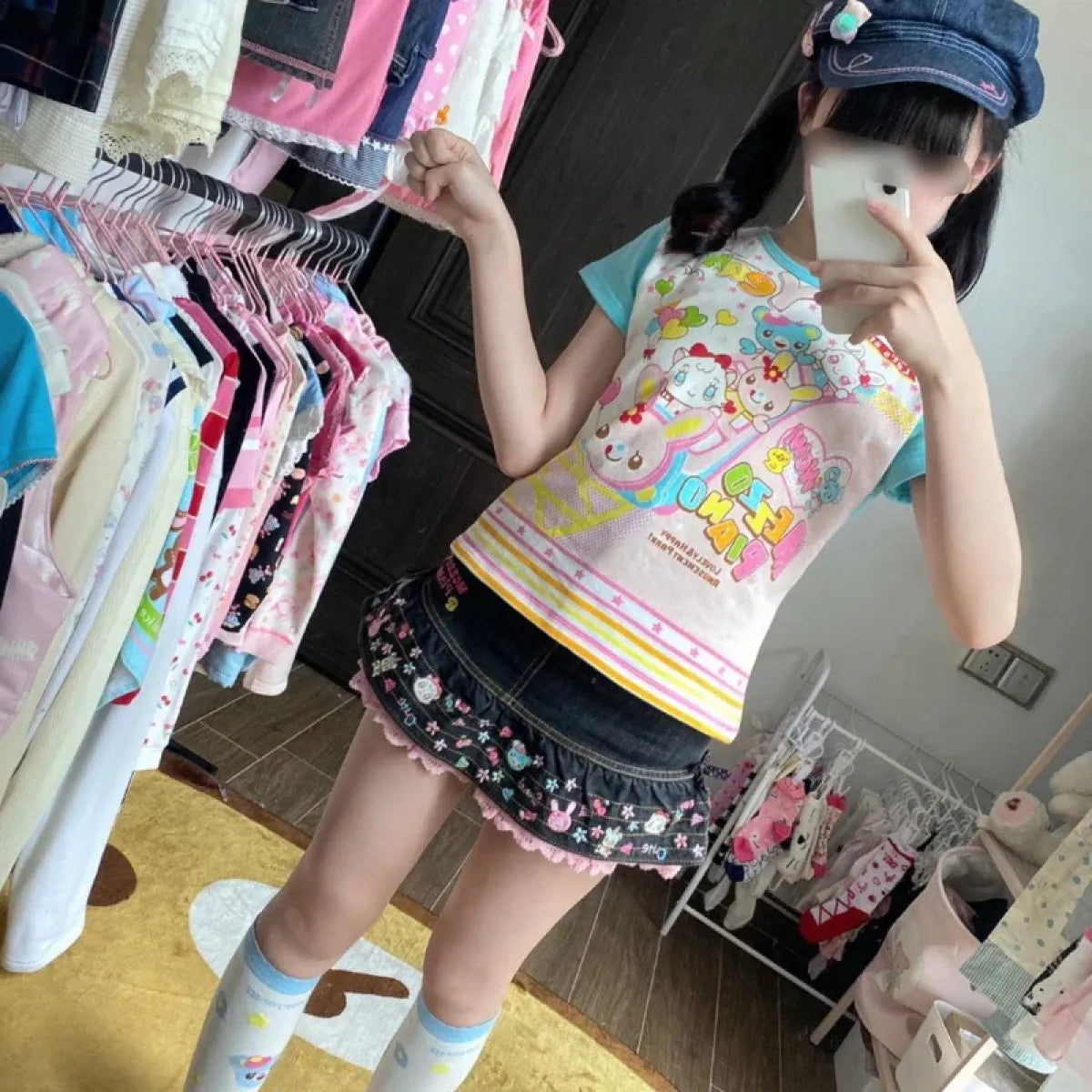 Pastel Kawaii Harajuku Crop Top – Cartoon Print Y2K Aesthetic Tee - T-Shirts - Short - Round - Crop Tops - 5
