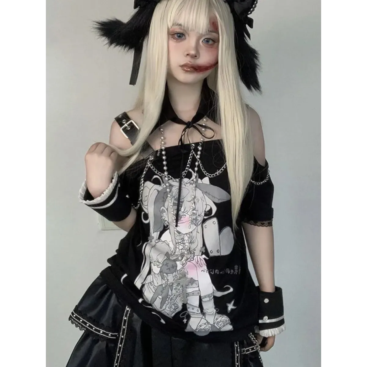 Pastel Menhera Off The Shoulder Tee - T-Shirts - 2