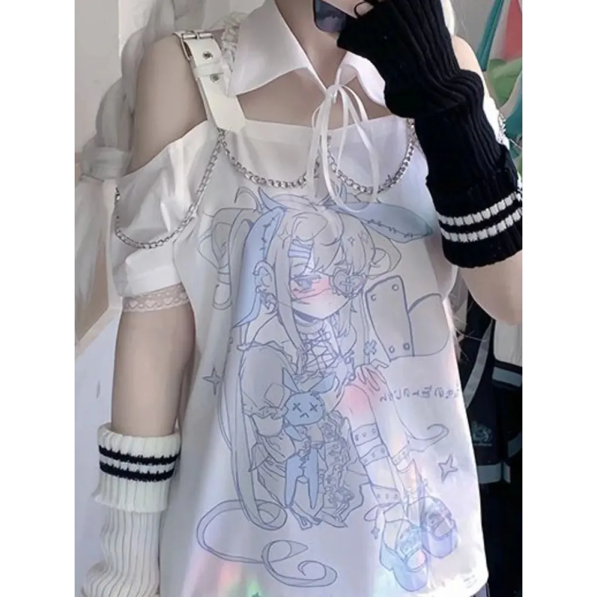 Pastel Menhera Off The Shoulder Tee - T-Shirts - 3