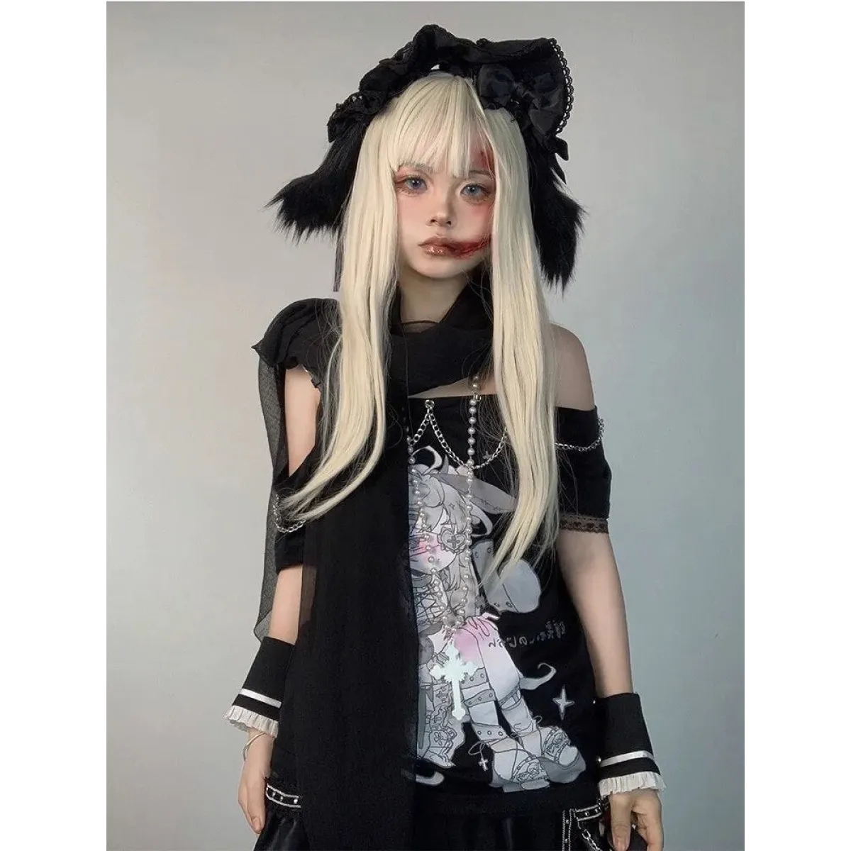 Pastel Menhera Off The Shoulder Tee - T-Shirts - 4