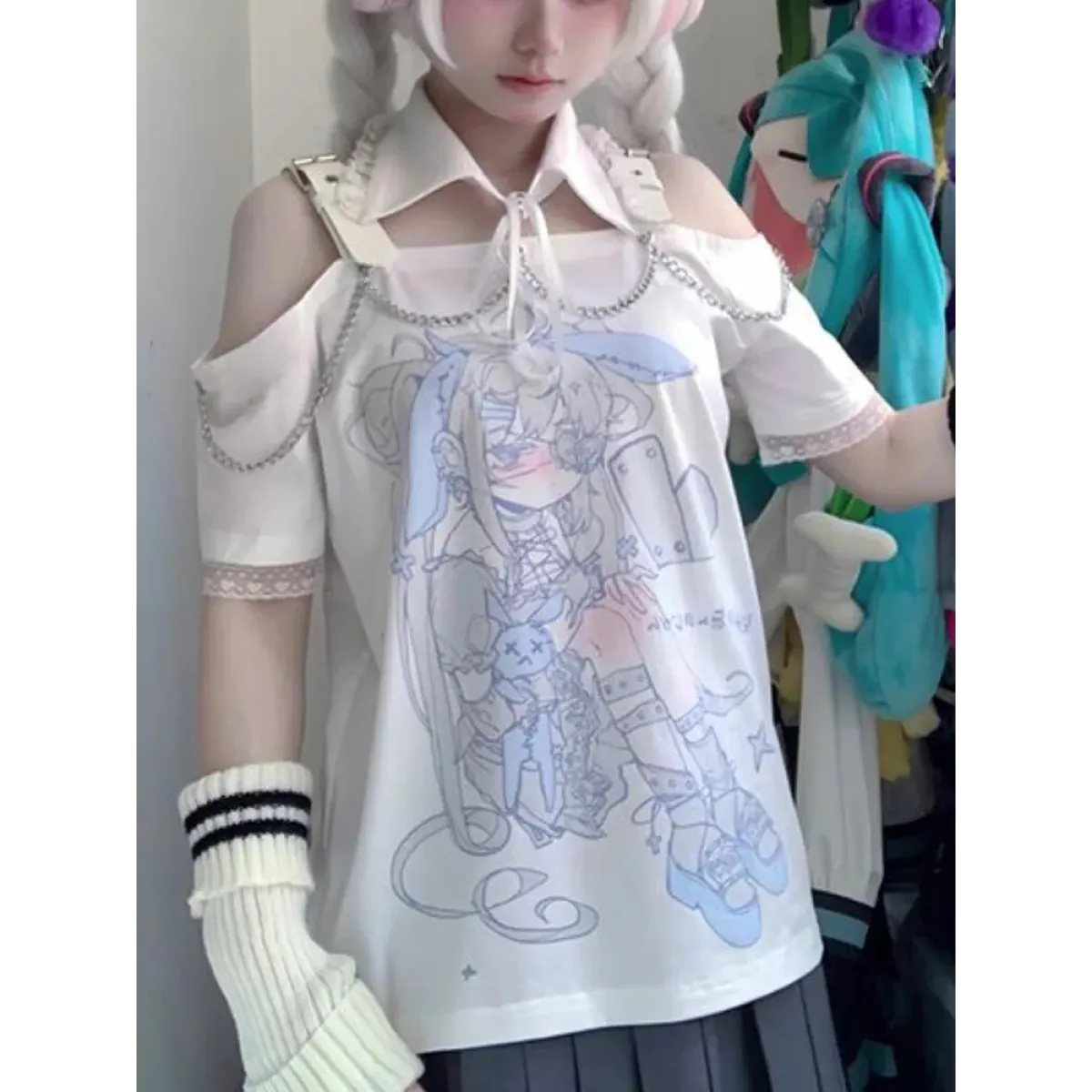 Pastel Menhera Off The Shoulder Tee - T-Shirts - 5