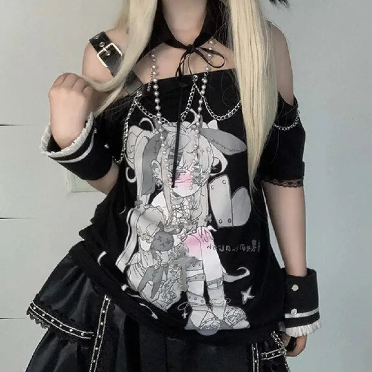 Pastel Menhera Off The Shoulder Tee - T-Shirts - 6