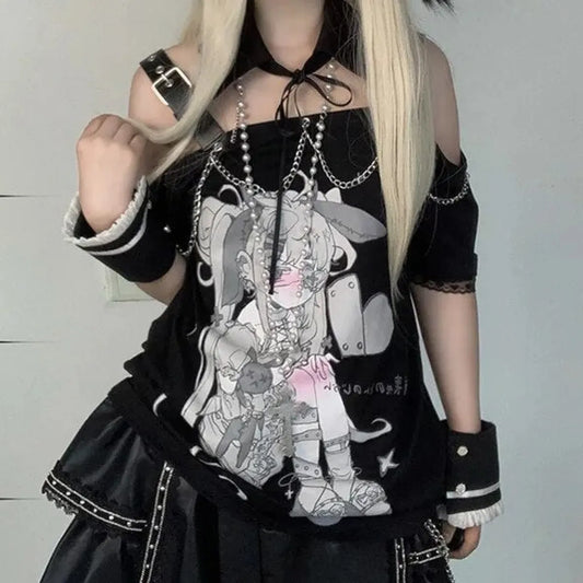 Pastel Menhera Off The Shoulder Tee - T-Shirts - 6