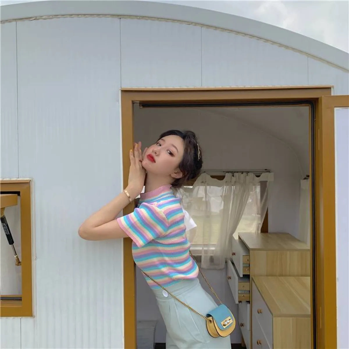 Pastel Striped Crop Top - Women’s Clothing & Accessories - 9