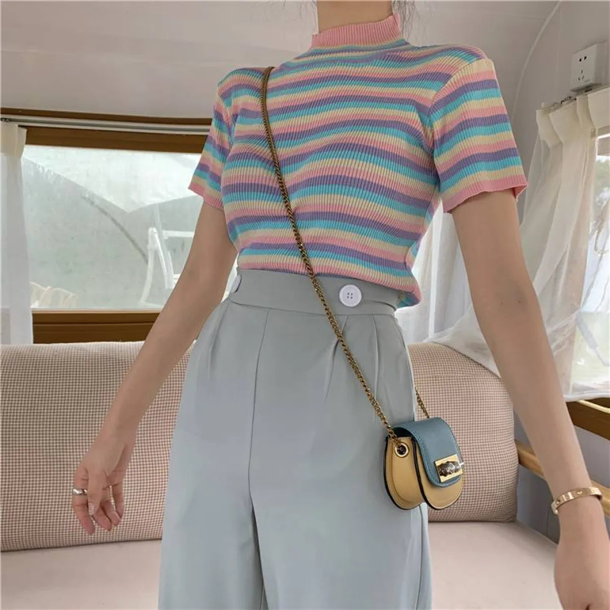 Pastel Striped Crop Top - Women’s Clothing & Accessories - 1